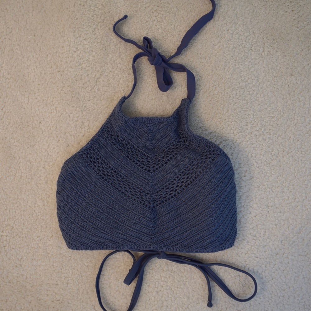 Xhilaration Grey/Blue High Neck Crotchet Bikini